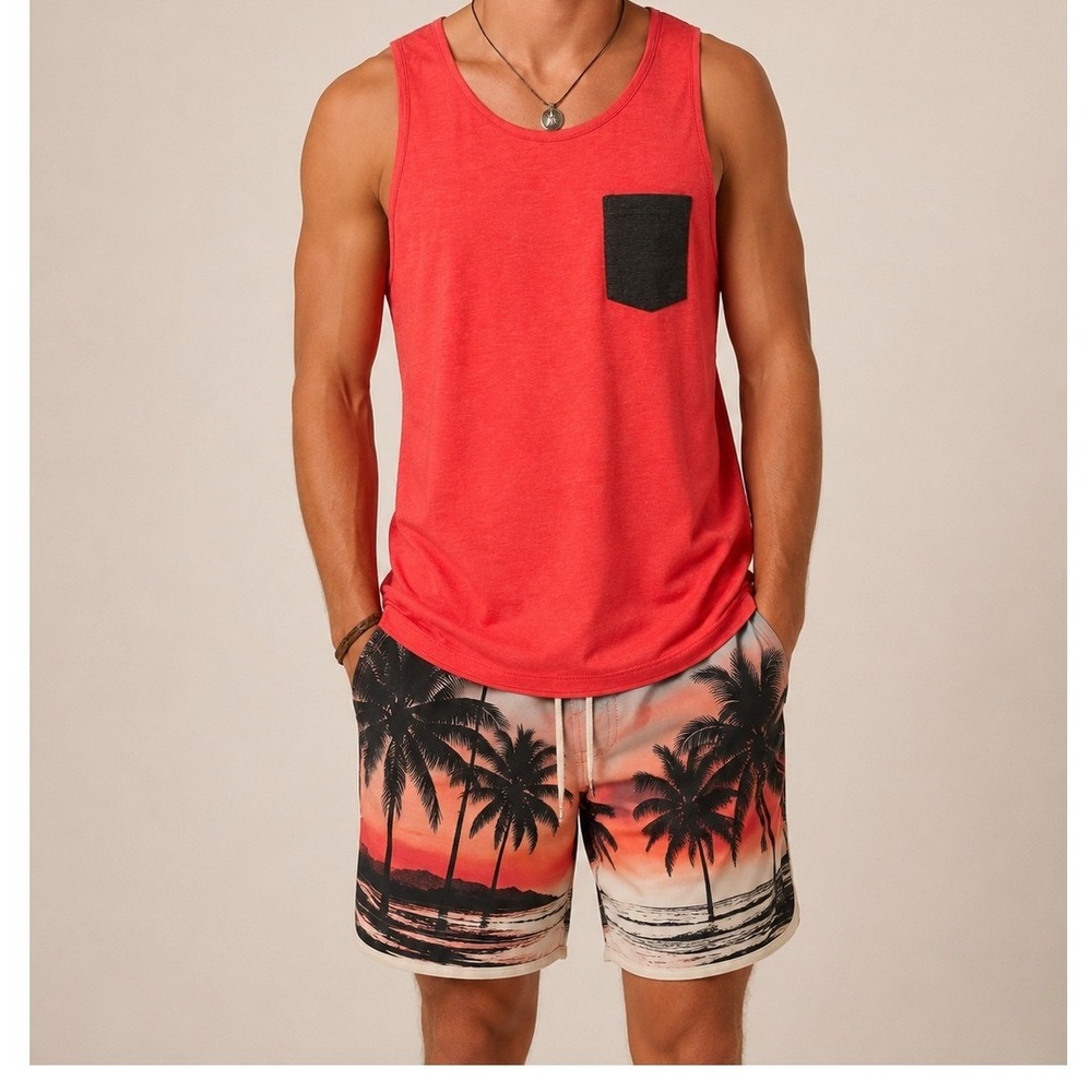 Oakley Mens Tank Top Size Large Red Pocket Sleeveless Beach Surf Summer Casual
